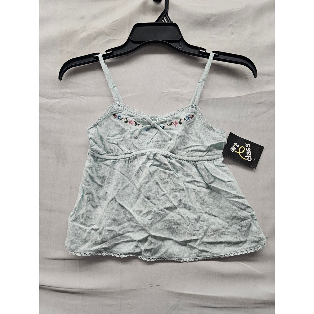 Art Class Girls Embroidered Babydoll Cami Green Linen Blend Casual Size Medium 8